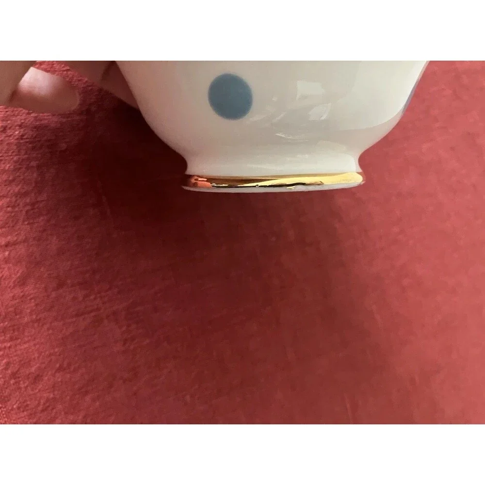 Vintage 1960s Royal Vale Bone China Blue & White Polka Dot Creamer Gold Trim